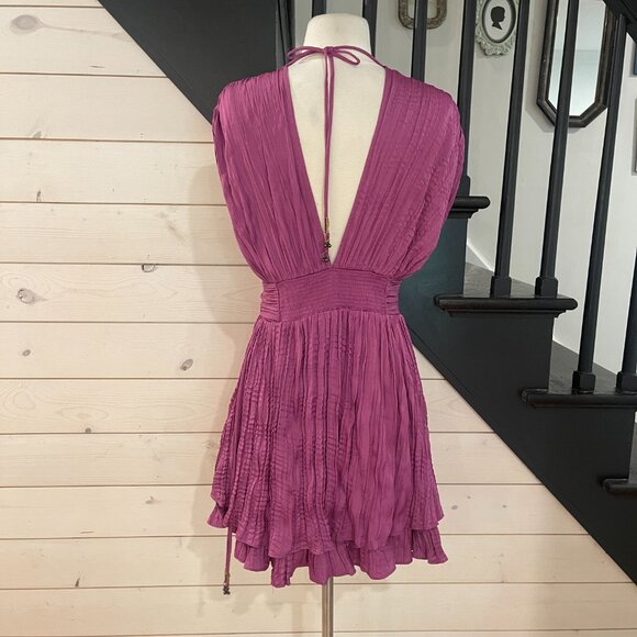 037 Free People | Bonny Drapey Pleated Mini Dress Summer Bloom NWT Size XS - Picture 7 of 12